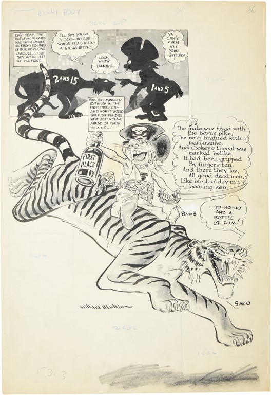 - 1960 Detroit Tigers v Pittsburgh Pirates in First Place Sporting News Original Art by Willard Mullin