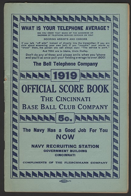 - 1919 World Champion Cincinnati Reds Scorecard