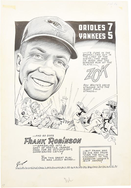- 1966 Frank Robinson Joins the Orioles Sporting News Original Art by Ray Gotto