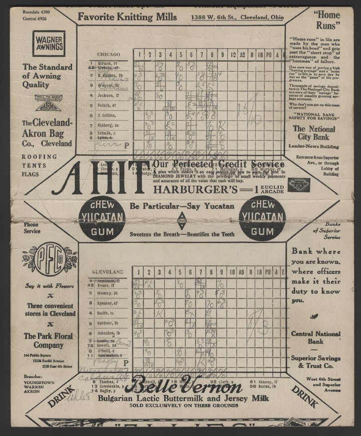 - September 23, 1920 Chicago White Sox Score Card - One of Joe Jackson's Last Games