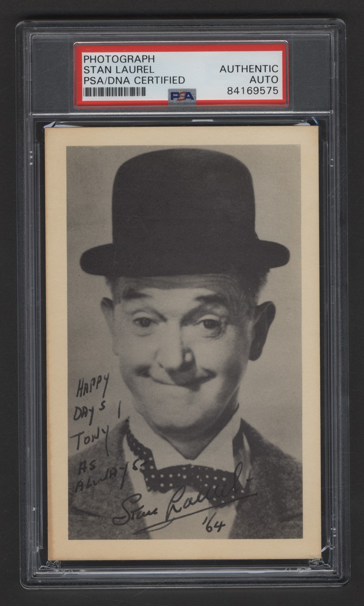 Stan Laurel Signed Photograph Obtained In Person by NYC Autograph Hound (PSA)