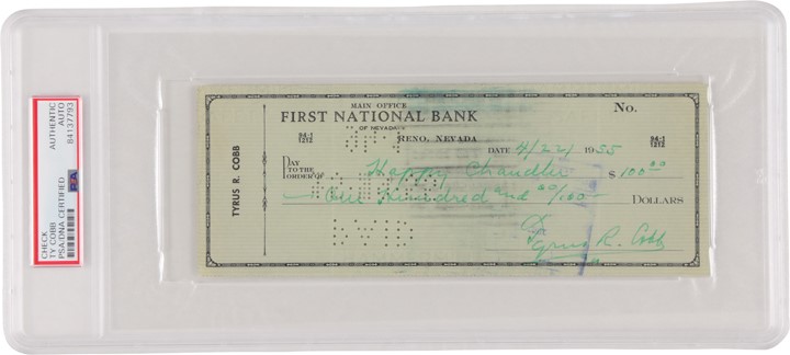 - 1955 Ty Cobb Signed Contribution Check to Happy Chandler for Political Campaign (PSA)