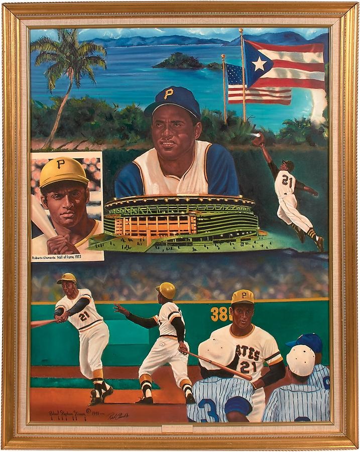 Clemente and Pittsburgh Pirates - Roberto Clemente Oil Painting by Robert Stephen Simon