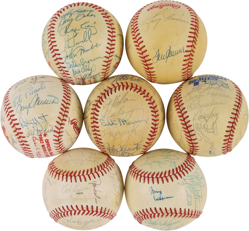 Baseball Autographs - 1980s World Series Team-Signed Baseballs with Multiple Champions (7)