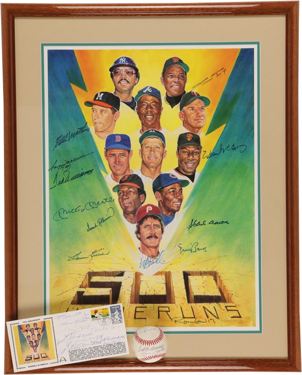 Baseball Autographs - 500 Home Run Club Signed Litho, Baseball and Cachet