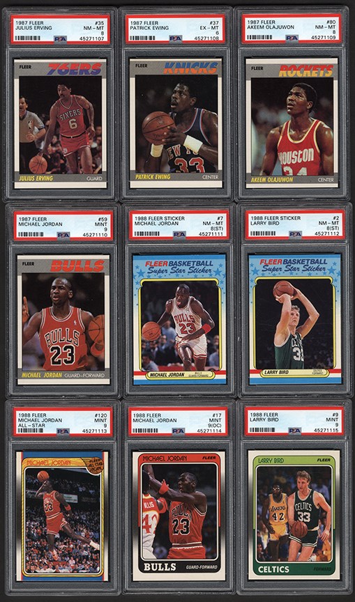 - 1987-90 Fleer & Hoops Basketball Complete Sets with 1987 Fleer Jordan PSA 9 (Five Sets)