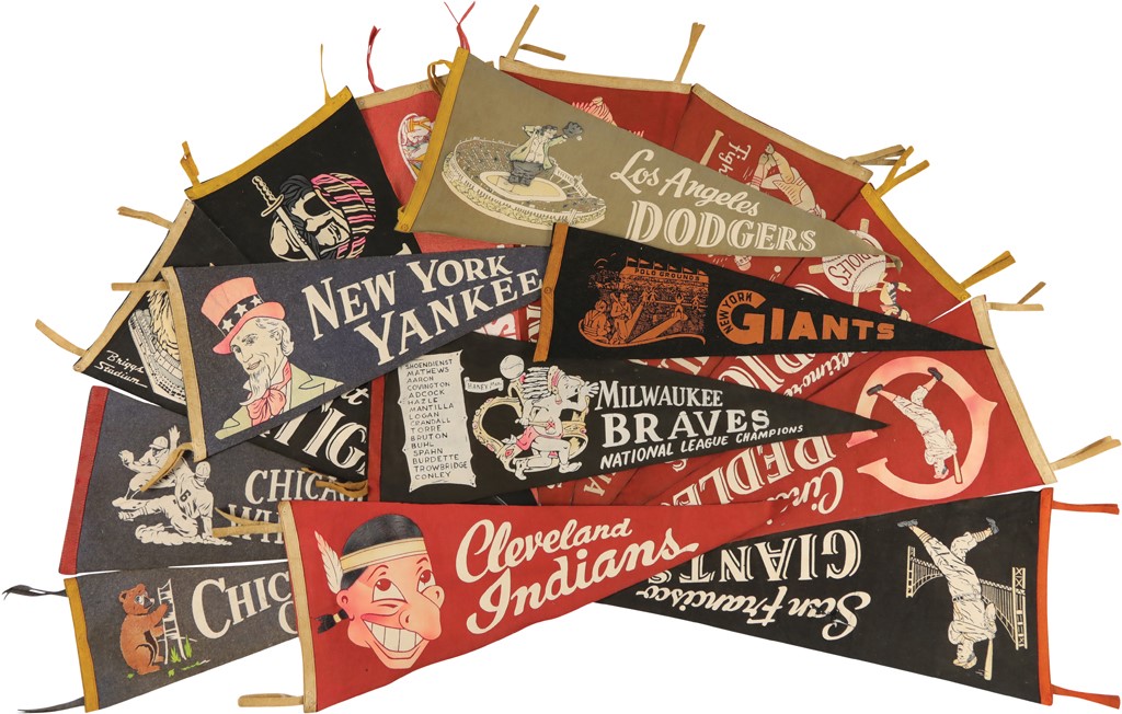 - 1950s Vintage Baseball Pennant Collection with Yankees & Dodgers (15)