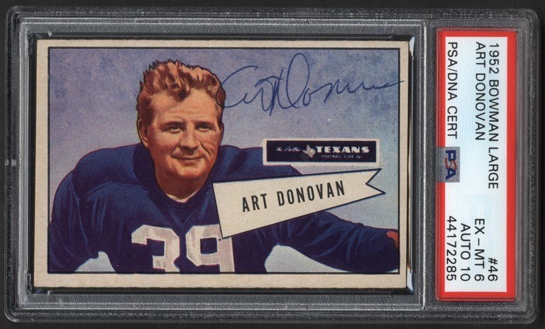 - 1952 Bowman Large #46 Art Donovan Signed PSA EX-MT 6 Auto Grade 10