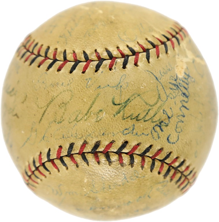 Baseball Autographs - 1926 World Series Yankees & Cardinals Team-Signed Baseball with Babe Ruth - Signed at Game 3! (PSA)