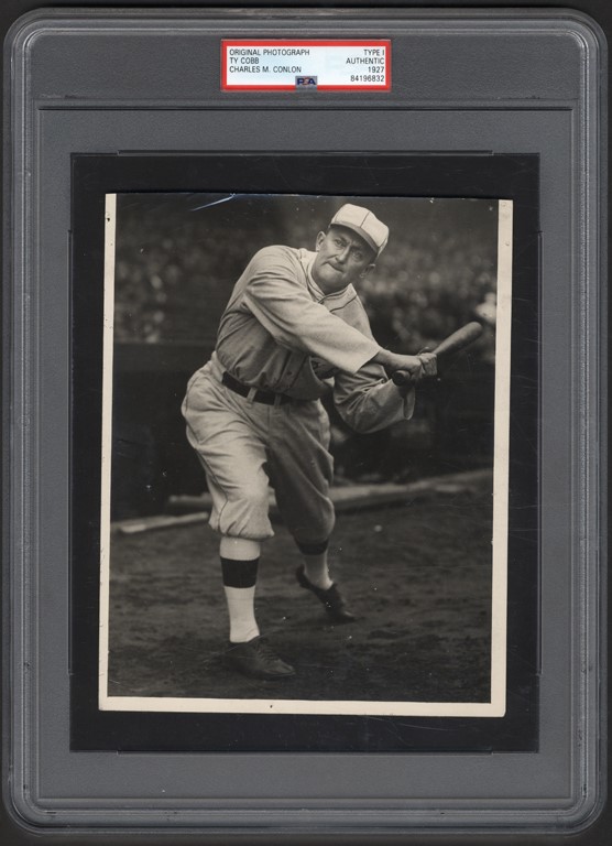 Vintage Sports Photographs - 1927 Ty Cobb Type I Batting Photograph (PSA)