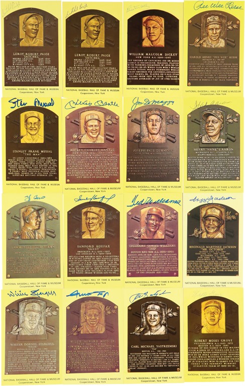 Baseball Autographs - Baseball Hall of Fame Signed Yellow Postcards with Two Satchel Paige (83)