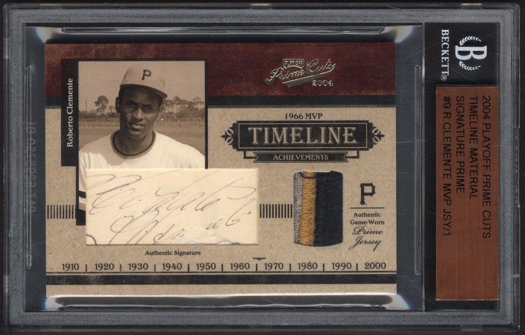 - 2004 Playoff Prime Cuts Roberto Clemente "1 of 1" Autographed Three Color Patch BGS