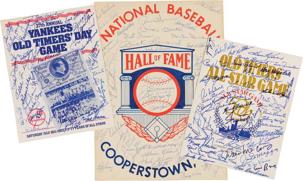Baseball Autographs - Hall of Fame and Old Timer‚s Day Heavily Signed Items with Mantle & DiMaggio (132 Autographs)