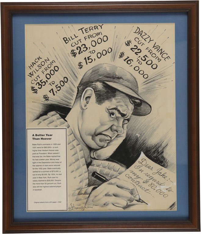 Ruth and Gehrig - 1930 Babe Ruth "$80,000 Contract" Original Artwork