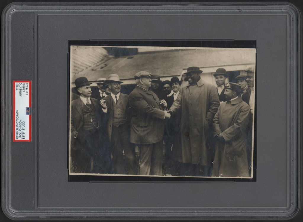 Vintage Sports Photographs - Unusual 1910s Jack Johnson & John L. Sullivan "Hand Shake" Silver Gelatin Photo PSA