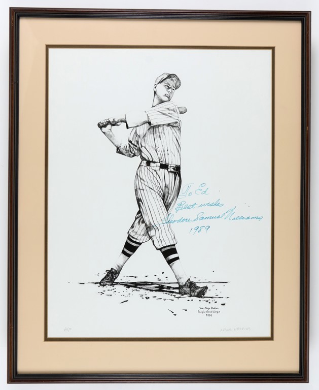 Baseball Autographs - Ted Williams Autographed Louis Watkins Print
