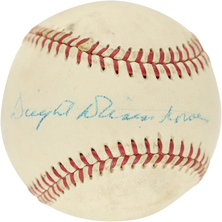 Baseball Autographs - 1960s Dwight Eisenhower Single-Signed Baseball to Washington Senator Rollie Hemsely (PSA)