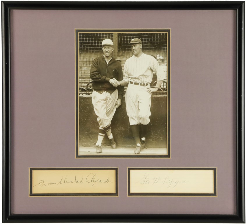 Baseball Autographs - Grover Alexander and George Pipgras Signature Display with Original Photo