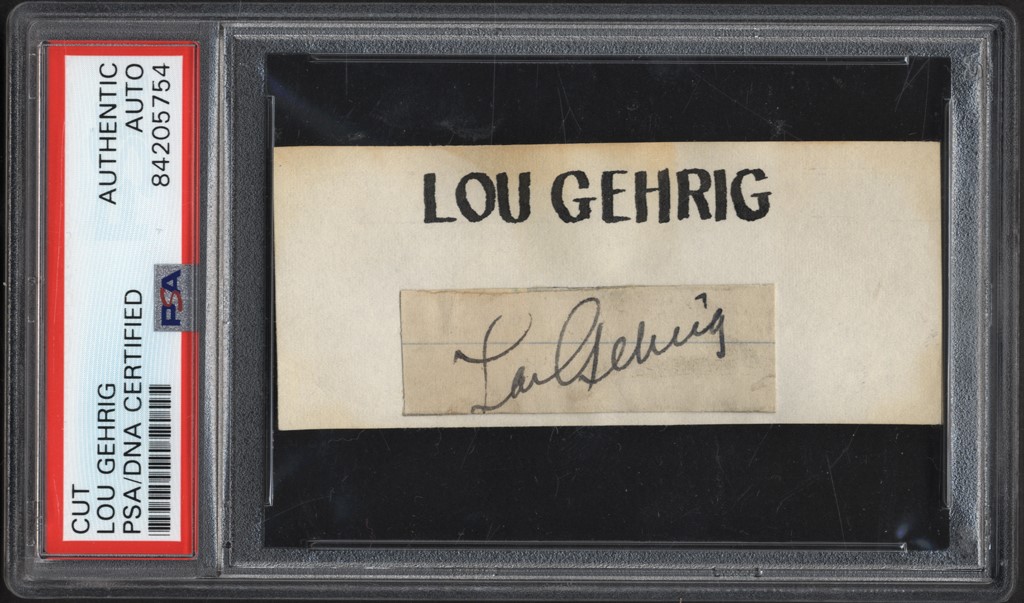 Ruth and Gehrig - 1930s Lou Gehrig "In-Person" Signed Card (PSA)