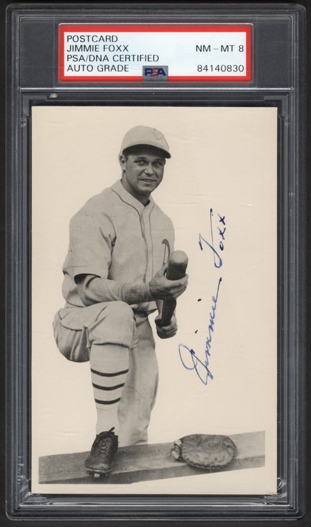 Baseball Autographs - Jimmie Foxx Signed Photo Postcard PSA NM-MT 8
