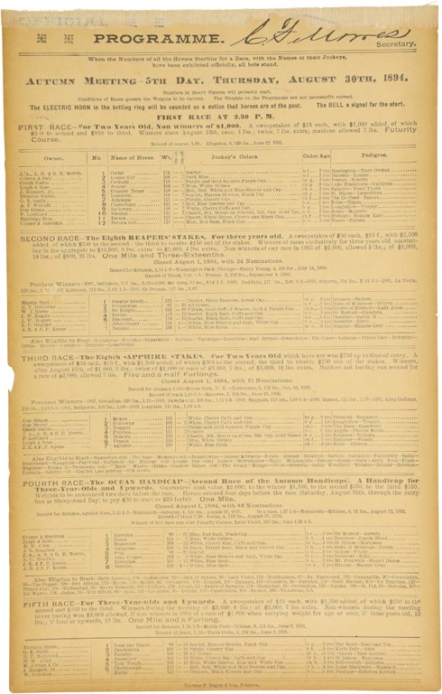 - The Coney Island Jockey Club‚s Program Featuring Hall of Fame Racehorse, Domino, In 1894