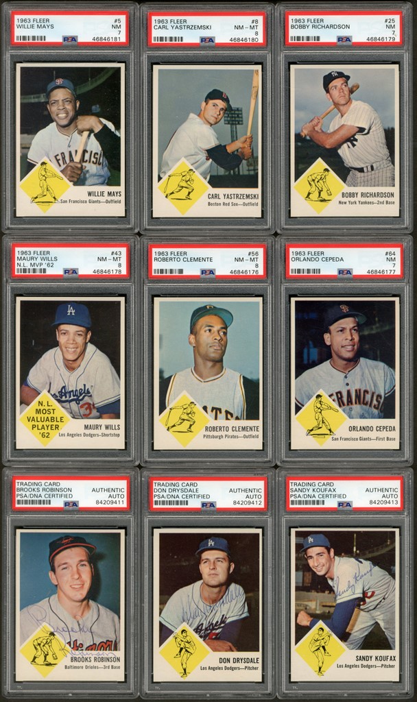 - 1963 Fleer Baseball Complete Set (67) with 47 Signed