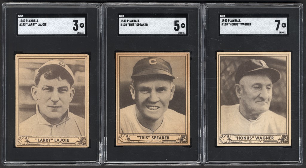 - 1940 Play Ball Top Tier Hall of Fame SGC Graded Trio - Wagner, Lajoie, Speaker