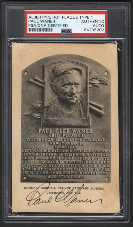 Baseball Autographs - Paul Waner Signed Albertype Type I Hall of Fame Plaque PSA Authentic