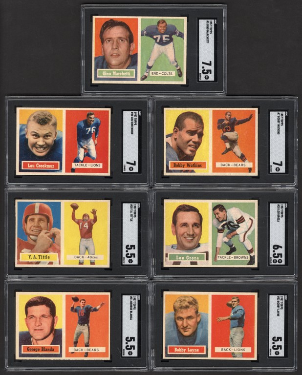 - 1957 Topps Football Near Complete Set with Both Checklists (144/154) with SGC