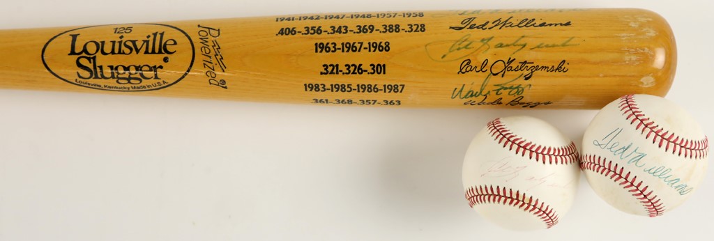 Baseball Autographs - Boston Red Sox Sluggers Signed Bat and Baseballs (3)