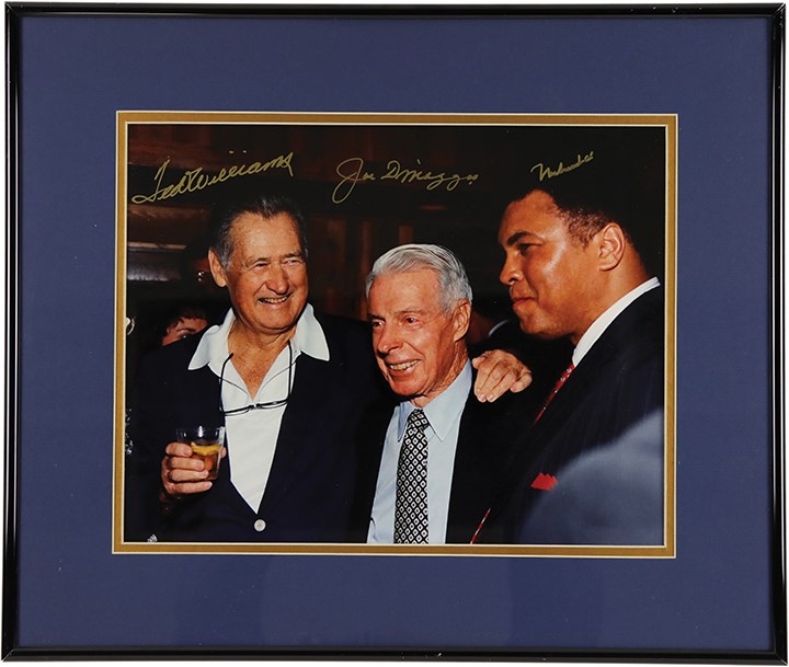 Baseball Autographs - Ted Williams, Joe DiMaggio & Muhammad Ali Signed Oversized Photograph