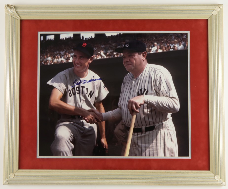Baseball Autographs - Ted Williams with Babe Ruth Signed Oversized Photograph
