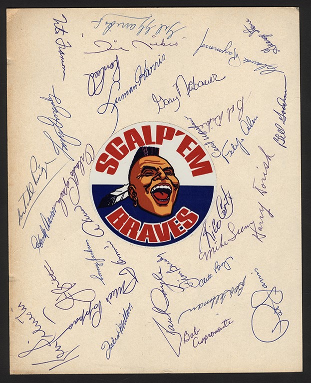 Baseball Autographs - 1969 Atlanta Braves Team Signed Sheet w/Satchel Paige