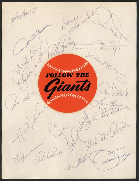 Baseball Autographs - 1969 San Francisco Giants Team Signed Sheet w/Willie Mays