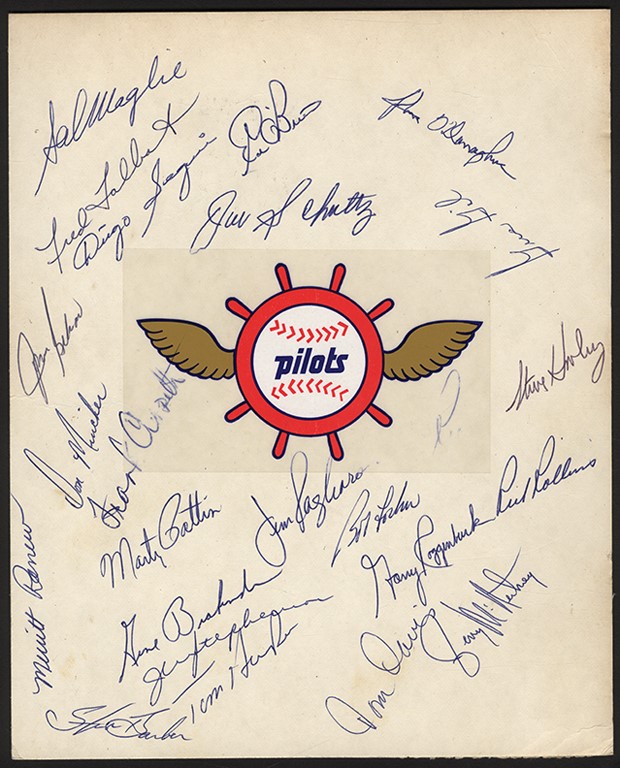 Baseball Autographs - 1969 Seattle Pilots Team Signed Sheet - First and Only Year