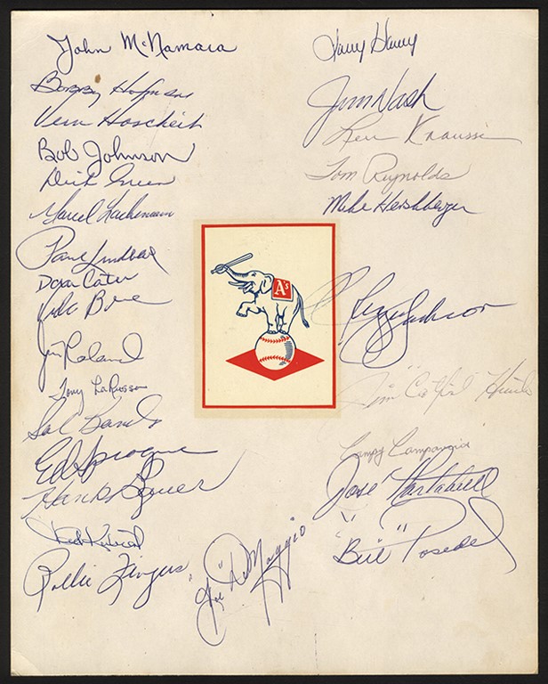 Baseball Autographs - 1969 Oakland Athletics Team Signed Sheet w/Rookie Reggie Jackson