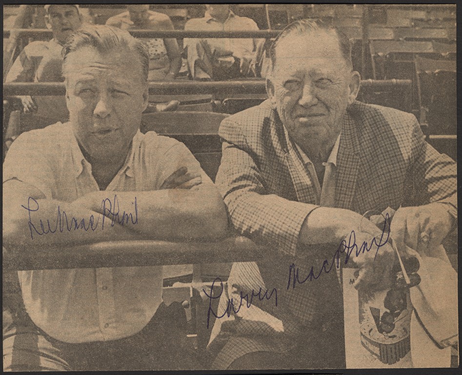 Baseball Autographs - Rare Larry and Lee MacPhail Dual Signed Photo