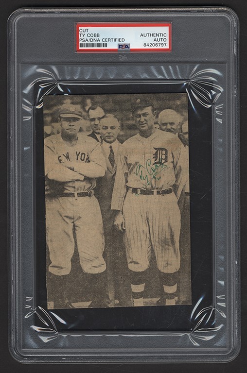 Ty Cobb Signed Photo w/Babe Ruth (PSA)