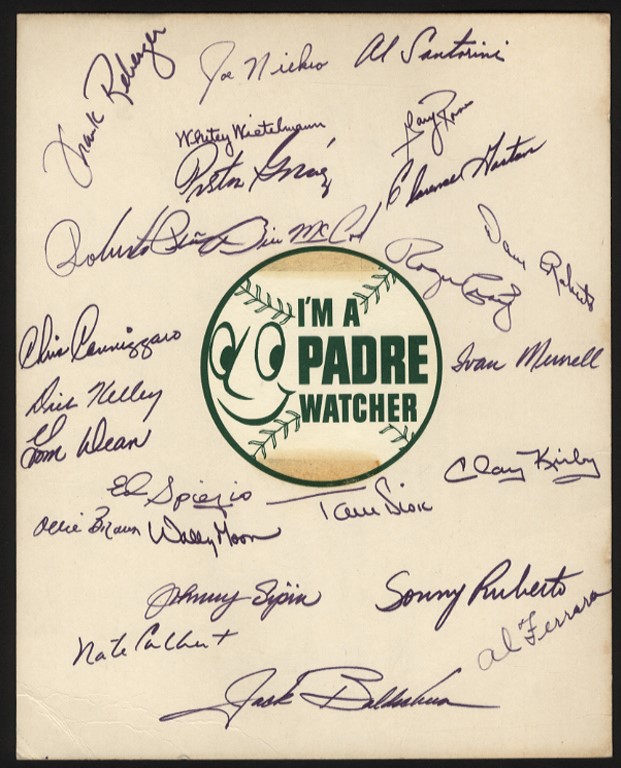 Baseball Autographs - 1969 San Diego Padres 1st Year in Major Leagues Team Signed Sheet