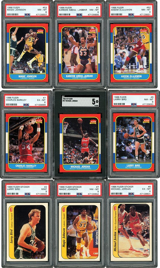 - 1986 Fleer Basketball Complete Set with Stickers (143) and PSA Graded