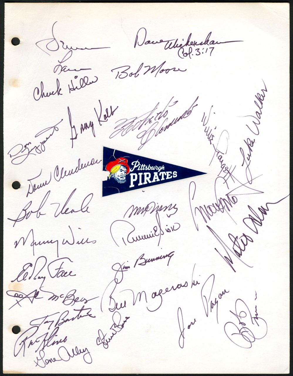 - 1968 Pittsburgh Pirates Team Signed Sheet w/Roberto Clemente (PSA)