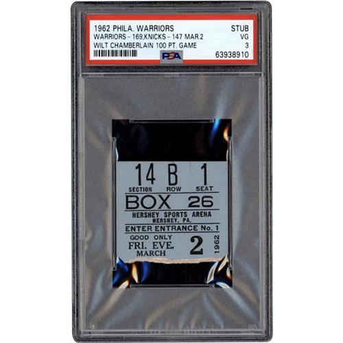 1962 Wilt Chamberlain 100 Point Game Ticket Stub
