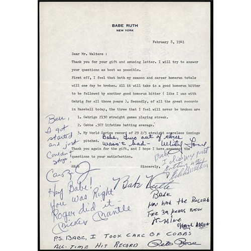 1941 Babe Ruth Letter with Signed Commentary 