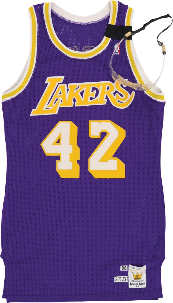 - 1989 James Worthy NBA Finals Los Angeles Lakers Game Worn Jersey and Goggles (Photo-Matched)