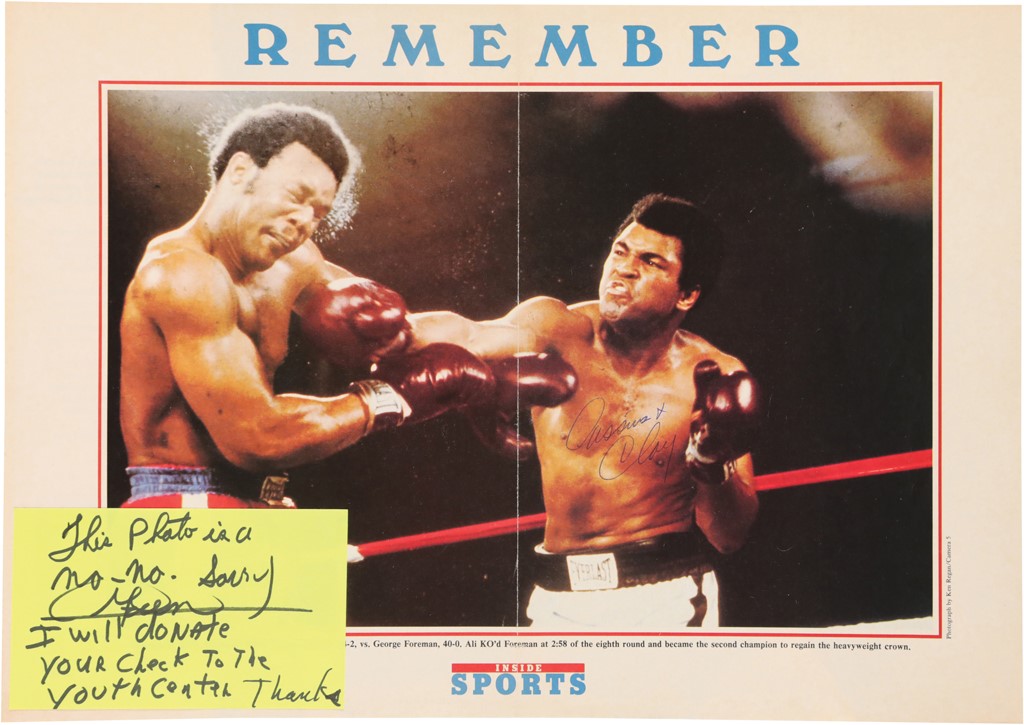 - Cassius X Clay Signed "Rumble in the Jungle" Centerfold with Unique Note from George Foreman