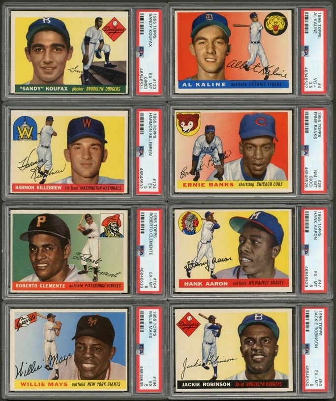- 1955 Topps Baseball Complete Set (206) with PSA 6 Clemente Rookie
