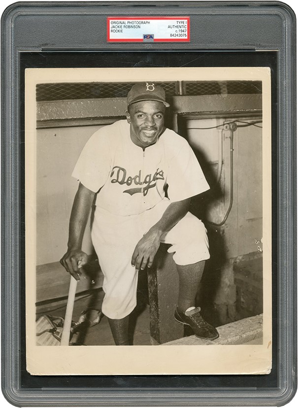Jackie Robinson Posed in Dugout Photograph (PSA Type I)