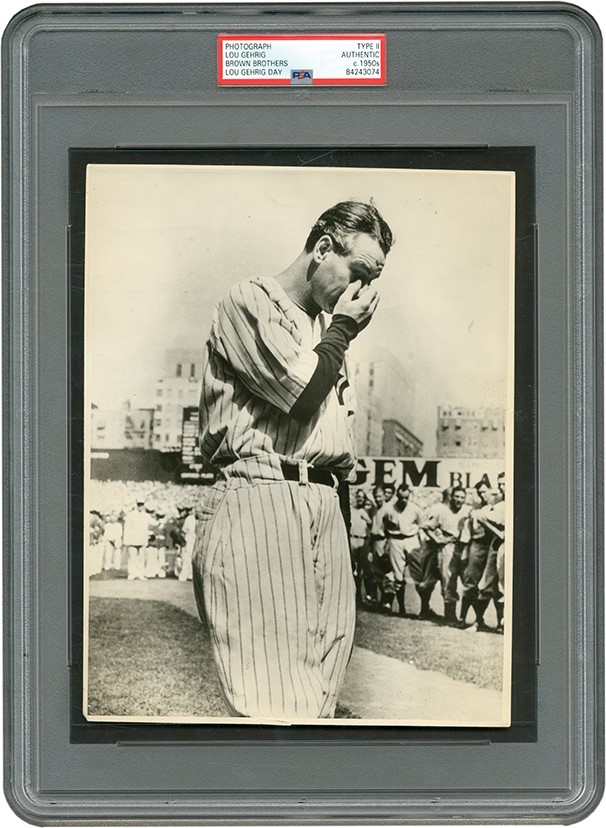 The Brown Brothers Collection - Lou Gehrig Wipes His Tears Photograph (PSA)