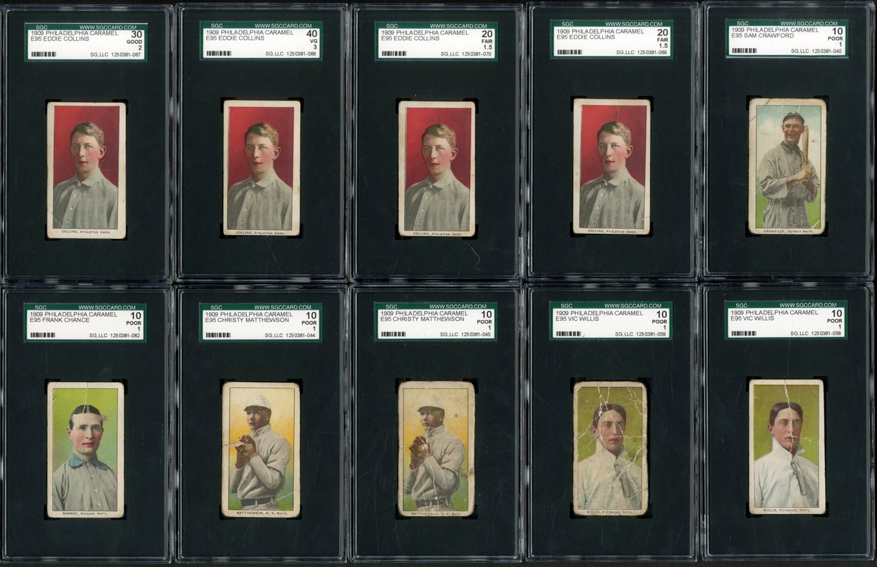 - 1909 E95 Philadelphia Caramel SGC Graded Hall of Famer Collection w/Two Mathewson (10)