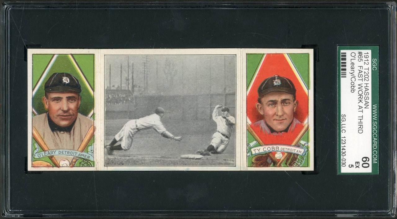 Generation "T" Collection - 1912 T202 Hassan Triple Folder "Fast Work at Third" O'Leary/Cobb Card SGC EX 5